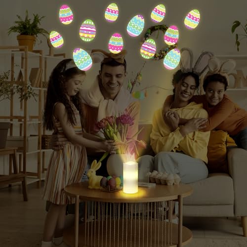 Image of Baquler Easter Egg Projector Light Decor Easter Flameless Candle Spring Home Decor LED Candle Battery Operated Night Light with Remote and Timer Egg Hunt Party Basket Gifts for Spring Farmhouse Table