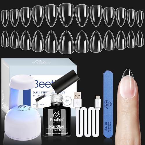 Beetles Gel Polish US Beetles Gel Nail Kit, Short Almond Nail Tips Easy Extension Set 240 Pcs