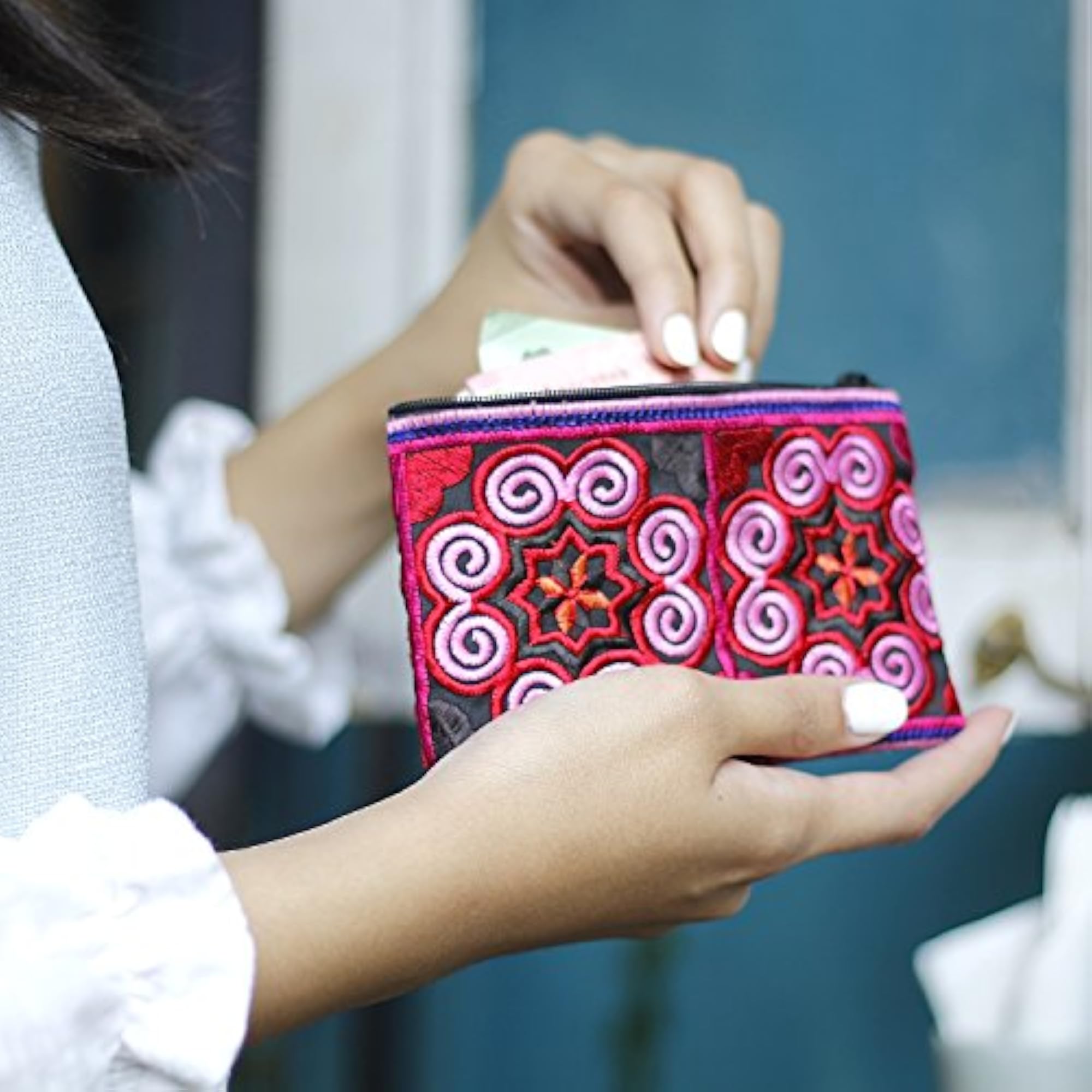Handmade Coin Purse - Small Embroidered Boho Change Purse