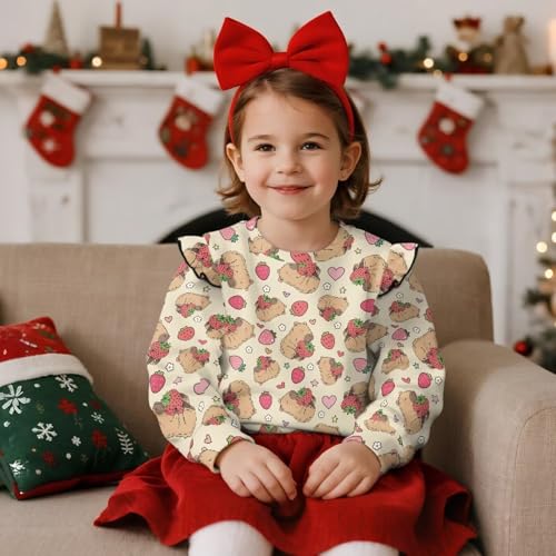 Toddler Girls Crewneck Sweatshirt Cute Ruffle Shoulder Long Sleeve Pullover Casual Shirts Top Kid Fall Clothes 1-8Y3