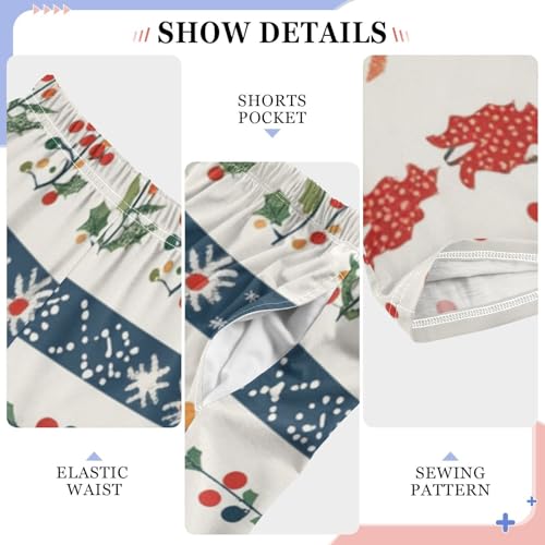 Boys' Pants Christmas Flower Leaves Stripe Long Bottoms Jogger Pants Elastic Waist Trousers with Pockets S-XL4