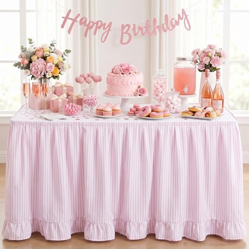 Flutesan 14 ft Pink Stripped Table Skirt for Rectangle Tables by Flutesan - Used condition - Image 4
