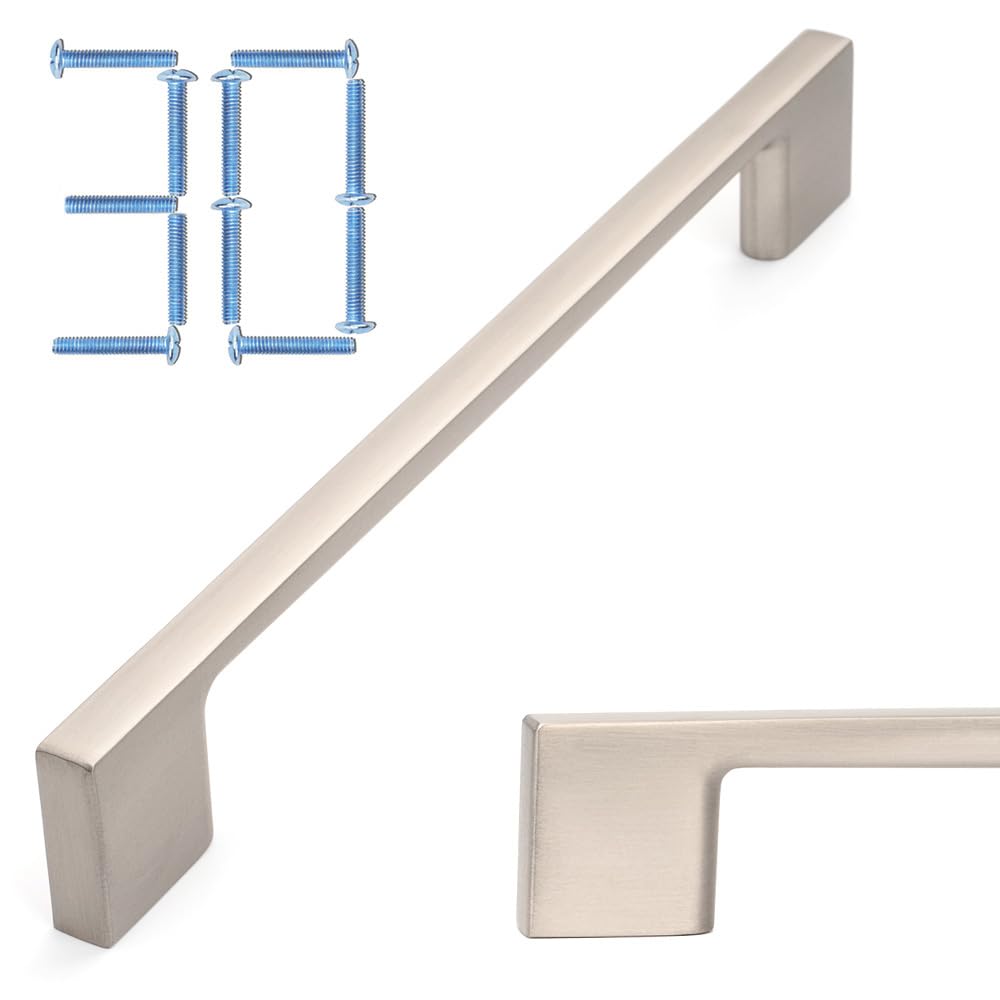 KOOFIZO 30 Pack 6-1/4 Inch Brushed Nickel Kitchen Cabinet Pulls Stain Nickel Cabinet Handles Silver Cabinet Hardware for Kitchen Cabinets Drawer P01 Dresser Cupboard Bedroom Bathroom — image 1