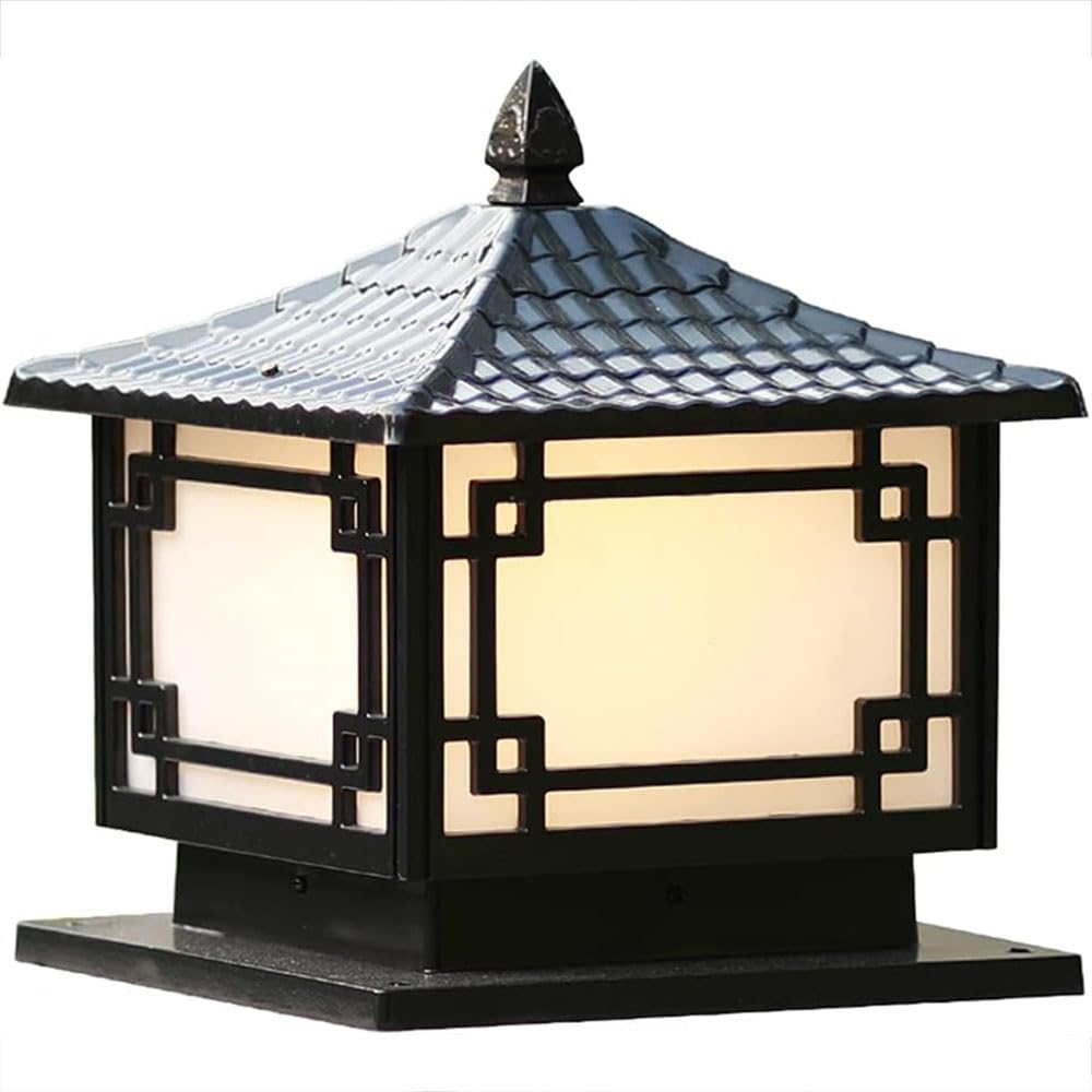 Mengjay Exterior Rainproof Pillar Light Traditional Victoria Landscape Waterproof Column Lamp Aluminum Acrylic Globe Post Lanterns American Patio Villa Garden Gate Street Lighting, Black