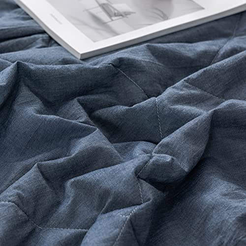 NTCOCO Summer Lightweight Comforter Set,Thin Quilt,100% Washed Cotton,Machine Washable,Soft Comfy Breathable Can Sleep Naked(Queen,Navy Blue by NTCOCO - Used condition - Image 5