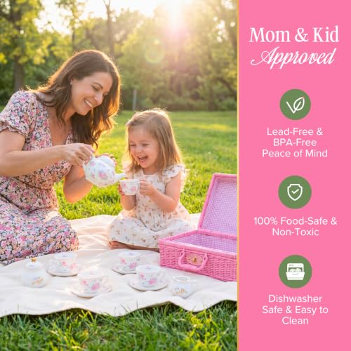 Image of Giggle & Honey Floral Porcelain Tea Set for Girls