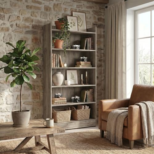 Image of Apex 5-Tier Bookshelf & Display Rack, Modern Open Storage Organizer for Living Room, Office & Library, 62.5x23.5x130cm (Dark Oak)