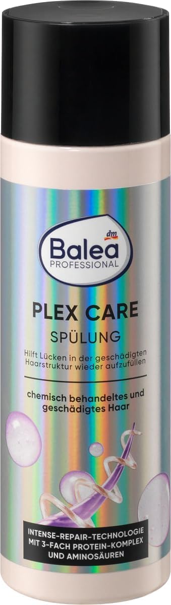 Balea Professional Lot de 3 soins capillaires pour cheveux abîmés : shampooing Plexi Care 250 ml + après-shampoing PLEX CARE (200 ml) + 1 huile capillaire Elixir Gloss Long Soin intensif 20 ml 470 ml