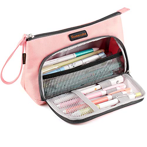 Etui, Homecube Potloodhouder met grote capaciteit Penetui voor middelbare school Kantoor Schoolbenodigdheden Cosmetische tas met gladde ritssluiting (lichtroze)
