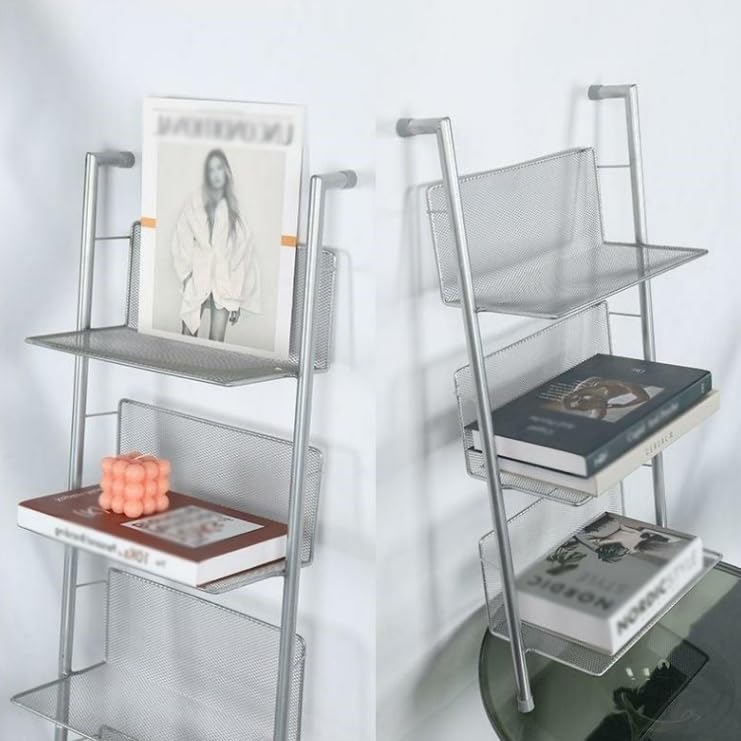 TBLOTYD Metal DVD CD Rack Holder with Vinyl Record Storage 6 Tier Floor Standing Shelf for Books Newspapers Magazines Wall Mounted Media Large Size,L