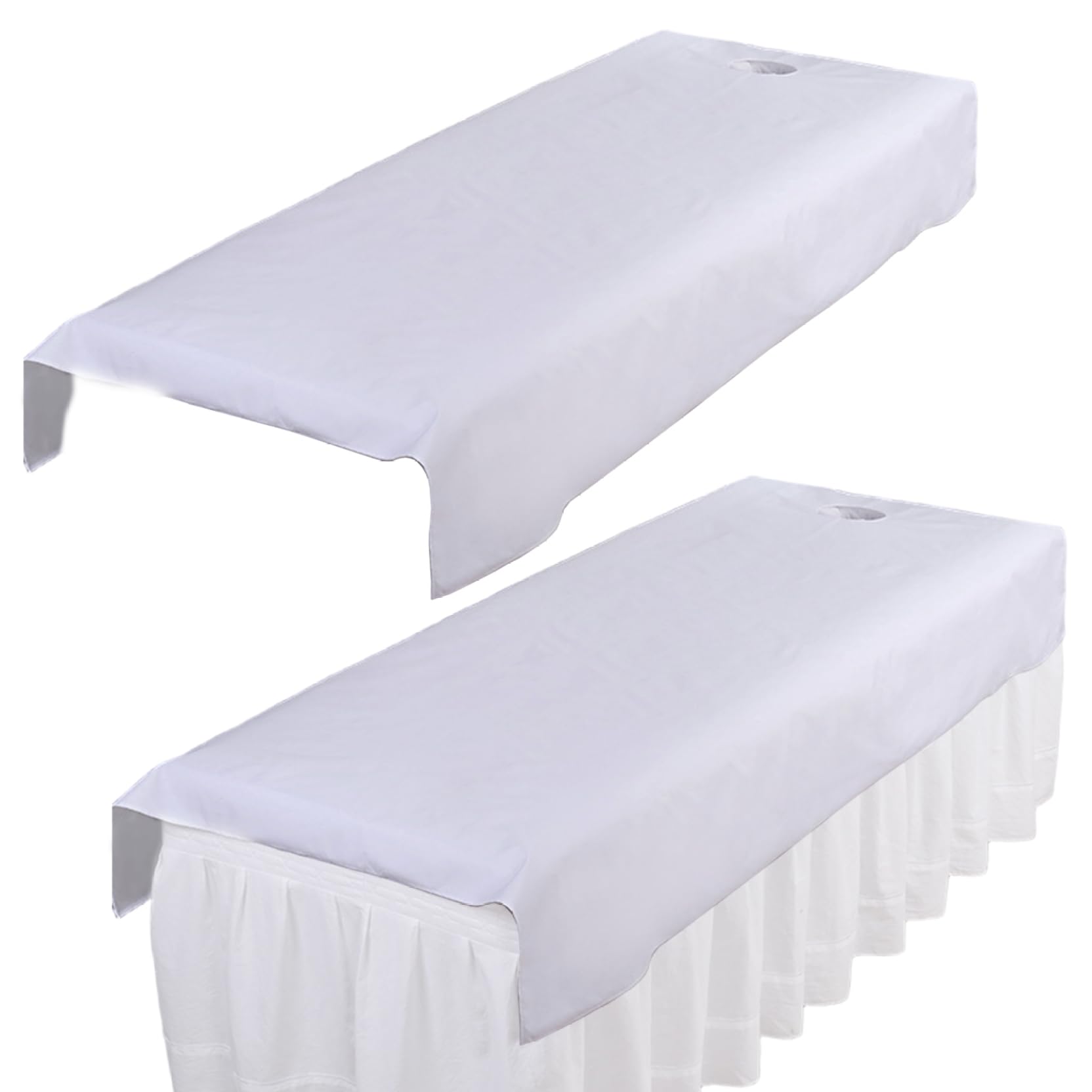 2Pcs Massage Table Sheets, Breathable Massage Bed Cover with Face Hole, Skin-Friendly Washable Beauty Bed Sheets for Salons and Spas, White.