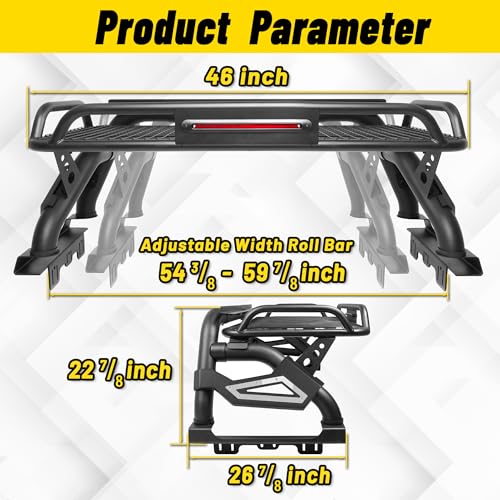 Image of MONOKING Roll Bar with Cargo Basket & Brake Light for Mid-Size Truck, Adjustable 54 inch-59 inch Chase Rack Sport Bar for Gladiator JT, Tacoma, Frontier, Canyon, Colorado, Ranger