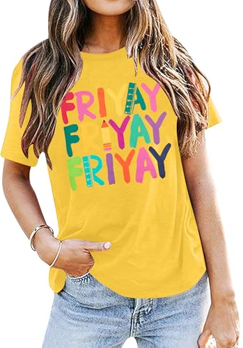 Happy Friday Teacher Shirt Women Happy Friyay T Shirt for Teachers Funny Friday Weekend Holiday Vacation Tee Tops4