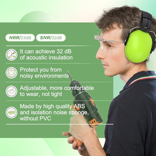 Kriogor Ear Defenders for Kids Noise Cancelling Headphones Passive Sound-Blocking Earmuffs 32dB SNR Soft Adjustable Ear Defenders Ear Protector for Adults Men Women Mowing Woodworking Concert(Green) - Image 2