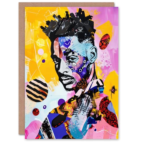 Artery8 Greeting Card African Soulboy Culture Portrait Mixed Media Blank