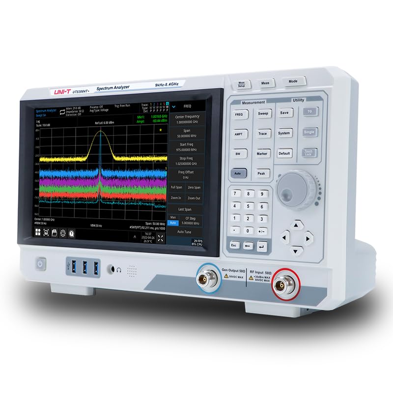 Analizador de espectro UNI-T UTS3015T+ | Rango de frecuencia 9 kHz-1,5 GHz, 1 Hz – 1 MHz RBW, -98 dBc/Hz a 10 kHz ruido de fase, -161 dBm DANL, pantalla táctil TFT LCD de 10,1 pulgadas, con TG