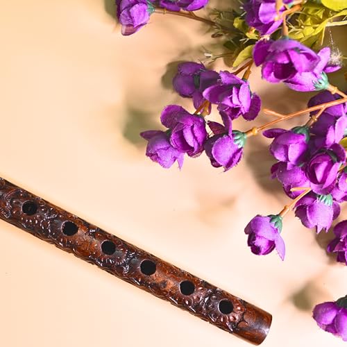 Image of Handmade Wooden Musical Flute (33x2.5x2 Cm) Elegant Brown Basuri For Shri Krishna Statue, Ideal Musician Premium Mouth Bansuri Instrument For Kanha Devotees And Music Enthusiasts