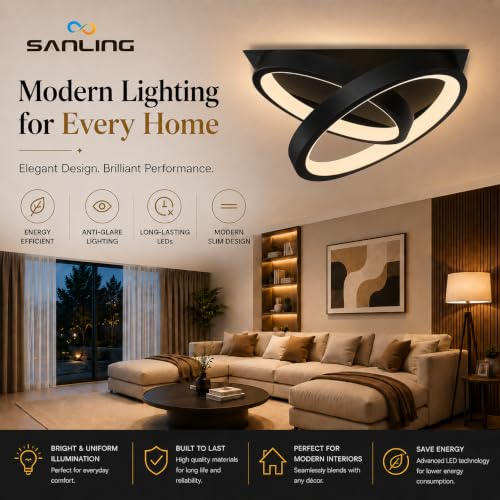 Image of 50W Round LED Ceiling Light, Modern Decorative Chandelier Ceiling Lamp, 3 Color Modes, Anti-Glare Eye Protection, High Brightness Indoor Lighting for Living Room, Bedroom, Hall, Black Round