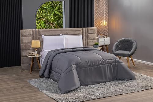 Edredom Casal Queen Dupla Face Micro Percal 400 Fios Acetinado 2,40m x 2,20m (Cinza)
