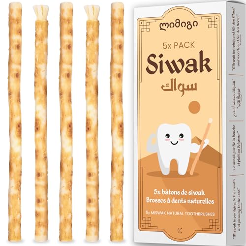 MODOGO® Miswak Natural x5 - Siwak Cepillo de Dientes Ecológico para Blanqueamiento Dental - Raíz de Salvadora Persica para Higiene Bucal - Alternativa Cero Waste y Vegana