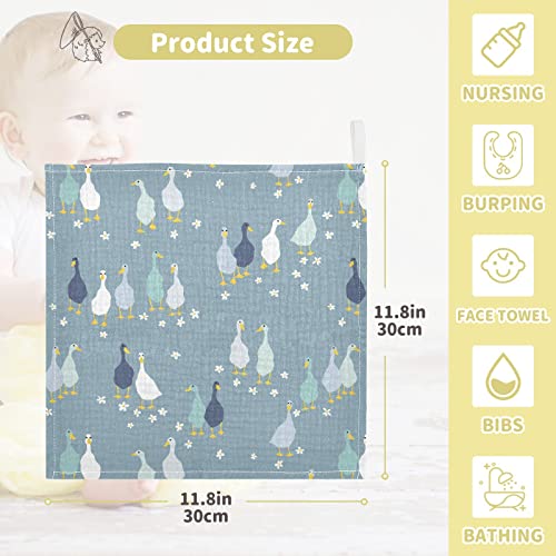 Image of vvfelixl Baby Washcloths Cotton Funny Gooses Baby Muslin Washcloths Soft Baby Face Towel for Newborn Infants, 11.8 X 11.8 Inch, 5 Pack Blue