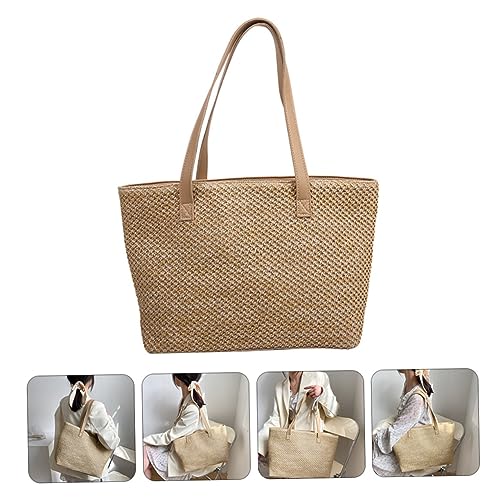 PartyKindom 1pc Large Capacity Straw Tote Bag for Women Woven Shoulder Bag Stylish Beach Travel Handbag4