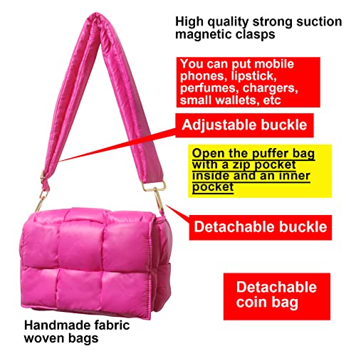Image of Shoulder Bag Lightweight Puffer Tote Crossbody Bag Handwoven for Women | waterproof nylon, durable, soft padded texture, versatile for travel, work, weekend, everyday, adjustable strap