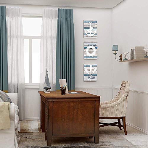 Adecuado Bathroom Decor Wall Art Coastal Nautical Beach Decor Anchor Life Ring Boat Oar Decorations Blue Ocean Rustic Canvas Paintings for Living Room Bedroom Nursery 12x16 Inch, 3 Piece - Image 4