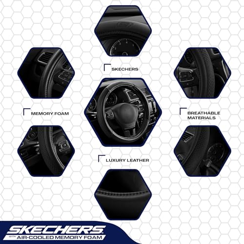 Skechers Air-Cooled Steering Wheel Cover,Leather Car Steering Wheel Cover Universal Fit 14" 1/2-15" Car Wheel Protector for Men Women Fit Suvs,Vans,Sedans,Car,Trucks,Black by Skechers - Used condition - Image 3