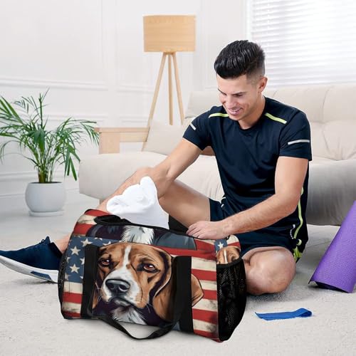 Beagle Dog American Flag Personal Item Bag Travel Duffel Bag Sports Tote Gym Bag Luggage Duffle for Women Men 7