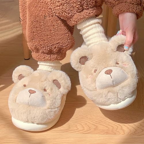 Winter home warm Baotou cotton slippers girl heart cute plush bear soft bottom slippers.3