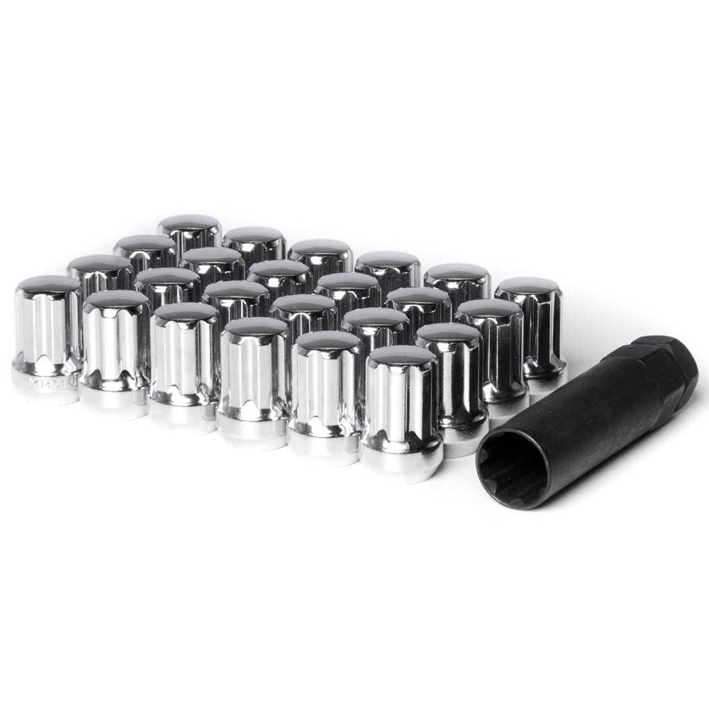 Circuit Performance 7 Spline Drive Thin Tuner Acorn Lug Nuts Chrome 14x1.5 Forged Steel (24pc + Tool) Compatible with Dodge Challenger Charger