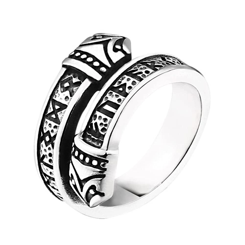 QHQQXN Anillo para Hombre, tamaño Ajustable, Anillo de runas de dragón Vikingo nórdico, Anillo Abierto de Anguila de Acero Inoxidable y Ouroboros Jormungand para Mujer, joyería de protección Medieval