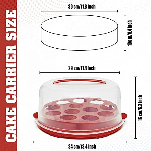 SG Traders Cake Carrier Storage Box with Lid, Round Plastic Cupcake Boxes, Portable Muffin Holder with Handle, Food Dessert Container, Lockable, 2 in 1, (RED)
