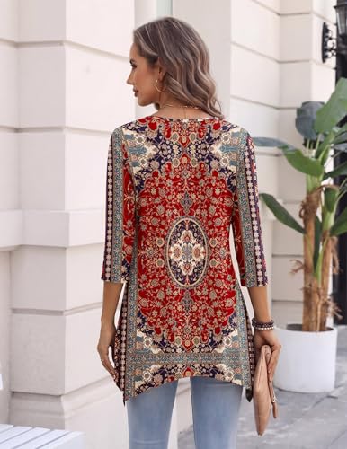 Image of Zeagoo Womens Tops 3 /4 Sleeve Loose Fit Dressy Tunics Plus Size Boho Shirts