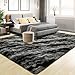 Tepook Fluffy Large Rugs for Living Room, 8x10 Area Rugs for Bedroom, Modern Shag Fuzzy Carpets for Kids Boys Girls, Plush Indoor Nursery Home Decor Rug with Non-Slip Bottom, Black Grey
