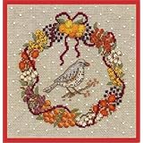 【ル・ボヌール・デ・ダム】クロスステッチ刺繍キット 2698 November wreath - Redwing 11月のリース（ワキアカツグミ）（DMC刺繍糸）