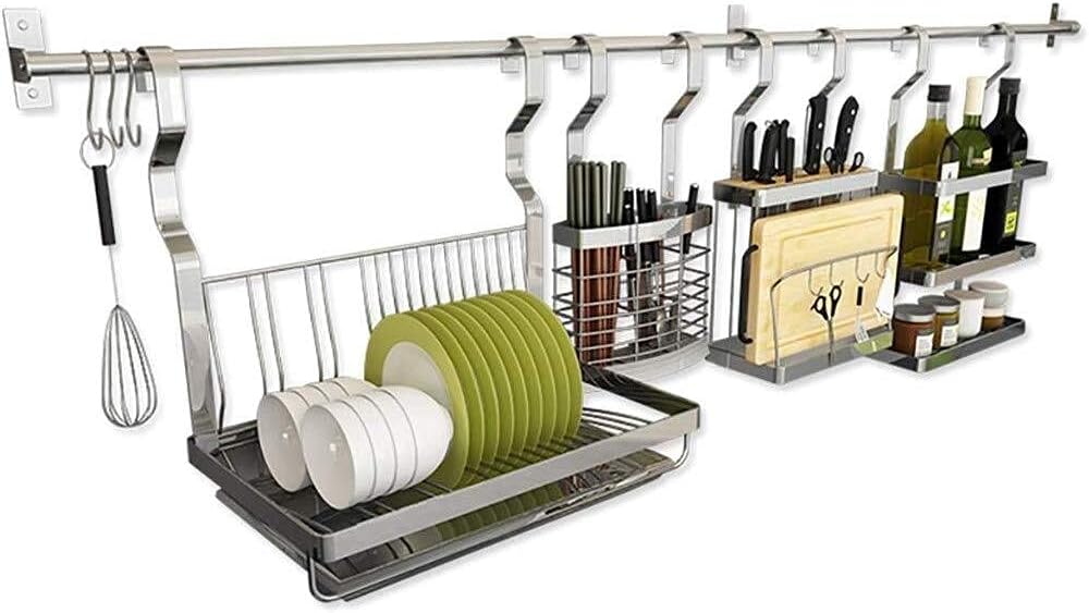 Stainless Steel Wall Hanging Kitchen Shelves Display Stand Kitchen Supplies Storage Rack Cutlery