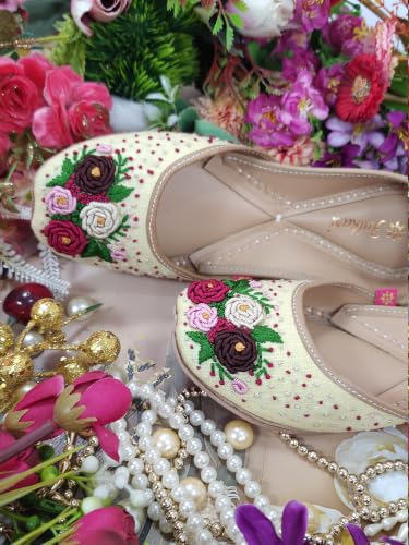 Image of Fulkari Women's Moonshine Multicolored Genuine Soft Leather Juttis | Bite and Pinch Free Jutis | Punjabi Jutti For Ladies | Wedding Flat Stylish Mojari | Bridal Ethnic Flats For Girls |