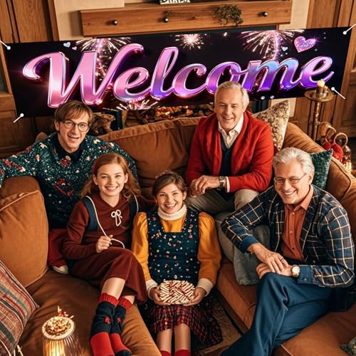 Image of Nuxovilar Welcome Home Banner Pink Purple Holographic 17.7x78.7 Polyester