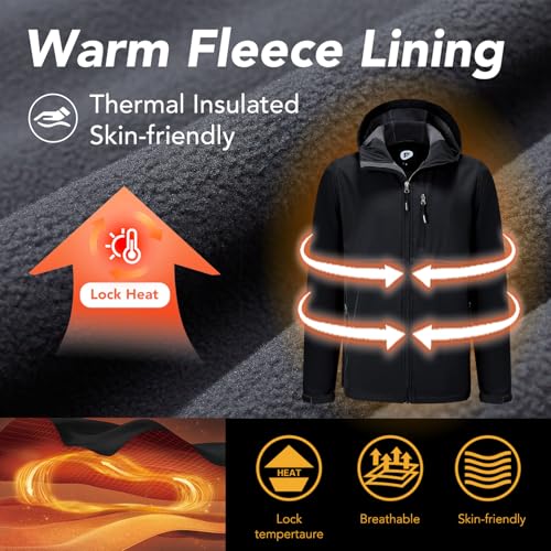 Garemcy Men's Insulated Softshell Jacket Water Resistant Lightweight Fleece Lined Windbreaker with Hood3
