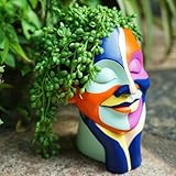 Rainbow Face Planters Pots Head, Funny Body Plant Pots for Decor, Resin Decorative Artistic Head Flower Pot, Hand Painted Planters Boho Eclectic Art for Indoor Outdoor, Plant Lover Gifts (Blue&Orange)