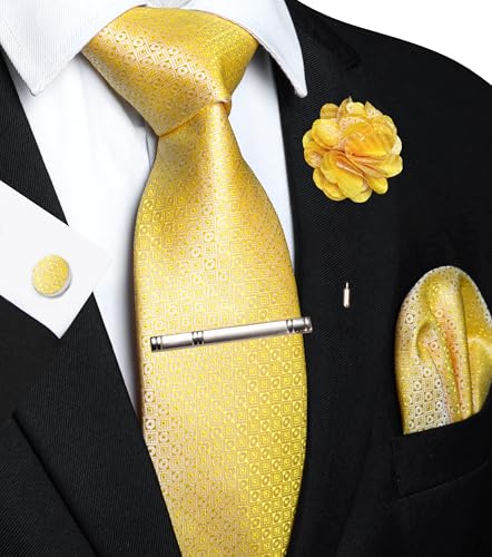 Image of JEMYGINS Mens Tie and Pocket Square,Lapel Pin,Cufflinks,Tie Clip Sets with Gift Box 5PCS