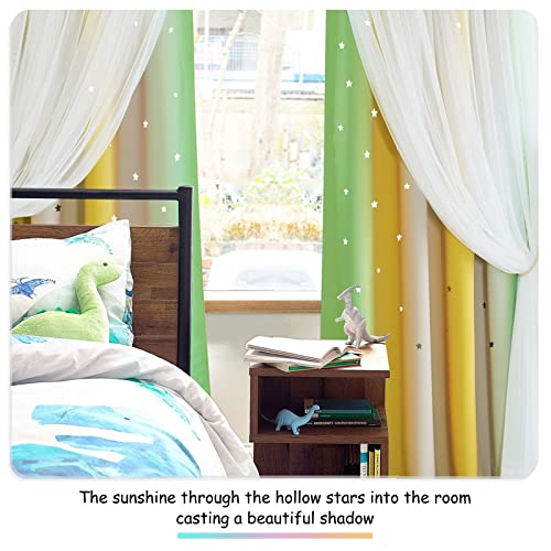 NICETOWN Kids Blackout Curtains with Star Cut Outs - 2 Panels for Girls' Bedrooms & Baby Rooms, W52 x L84 Inches, Blue, Yellow & Pink