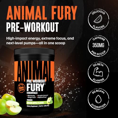 Animal Fury Pre Workout Powder - Green Apple, 350mg Caffeine, BCAA Amino Acids, 2g Beta Alanine, Citrulline & Tyrosine, Energy, Focus, Strength, Endurance, Preworkout for Men & Women, 20 Servings - Image 3