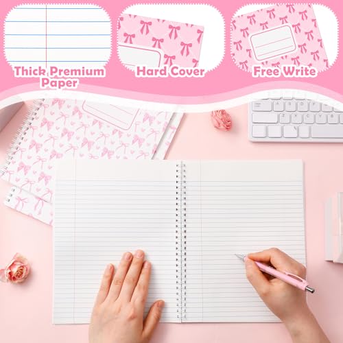 Cahier à couverture rigide avec spirale robuste et design nœud rose romantique - 4