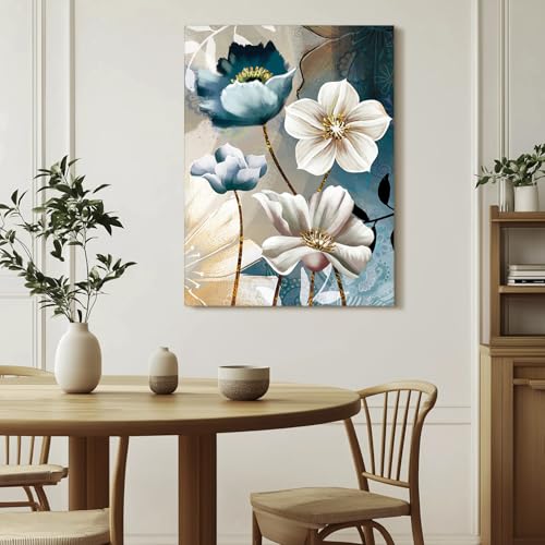 SERIMINO Lotus Flower Canvas Wall Decor Living Room, Blue Floral Picture Wall Art for Dining Room Bedroom, Art Prints Paintings for Home Decorations 16"X24"