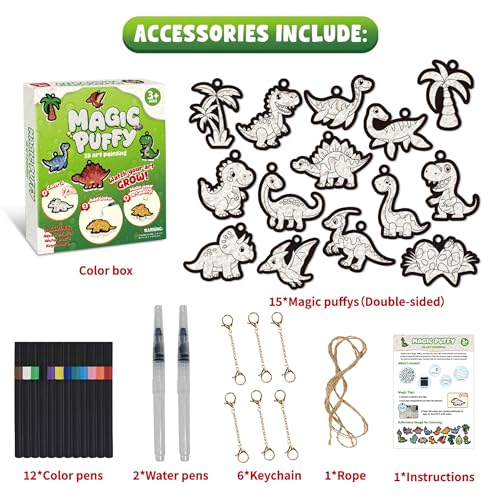 Image of MZYTOZA 3D Art Kit Aqua Magic Puffs Dinosaur - Double-Sided, 15 Mess-Free Paint by Number Craft for Kids, Christmas Gift Idea & Stocking Stuffer, Art Projects with Puff Markers