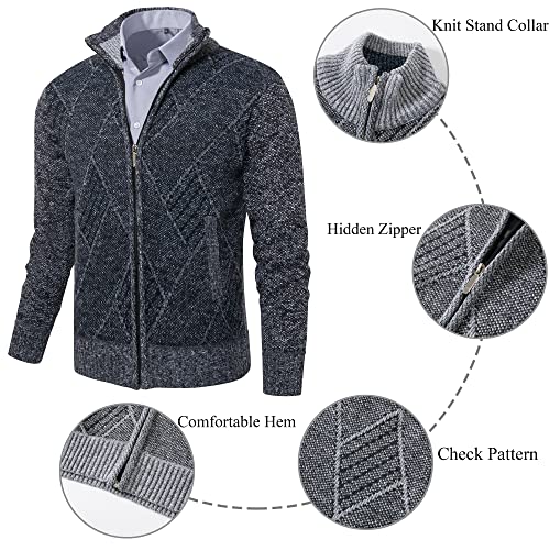 VtuAOL Men's Cardigan Sweaters Casual Full Zip Sweaters Knitted Cardigan with Pockets3