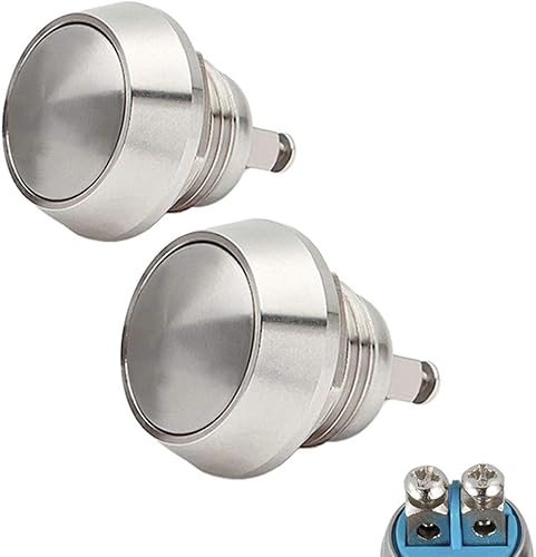 Quentacy Paquete de 2 interruptores de botón momentáneos impermeables 1NO SPST DCAC 36V 2A carcasa de metal de acero inoxidable de 0.472 in 12